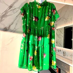 Green Summer floral chiffon mini dress
